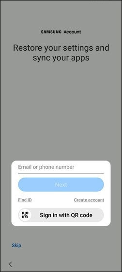Samsung account setup
