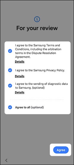 Terms and Conditions / Privacy screen