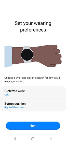 Set your wearing preferences then tap Next.