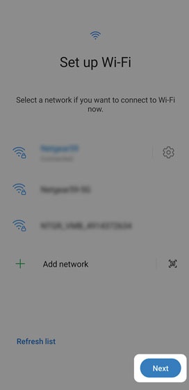Set up Wi-Fi screen