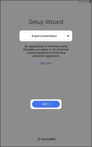 Setup Wizard screen