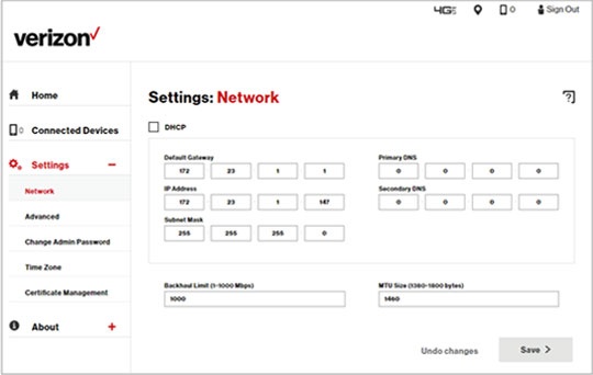 Settings - Network configured using DHCP