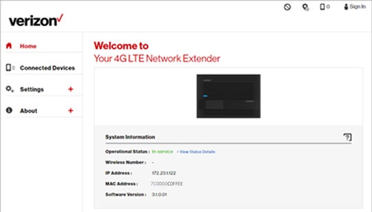Network Extender Welcome page