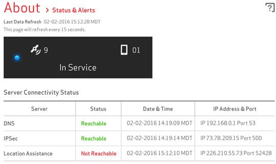 About status and alerts with current server connectivity status