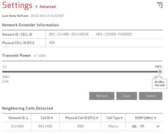 Settings Advanced page