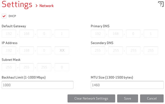 Settings - Network configured using DHCP