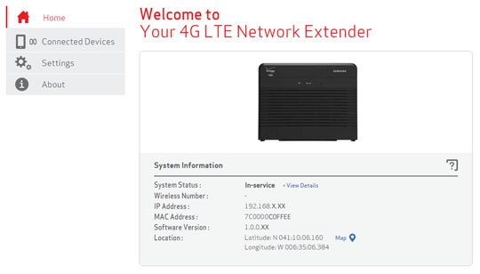 Network Extender Welcome page