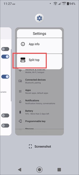 Split top menu