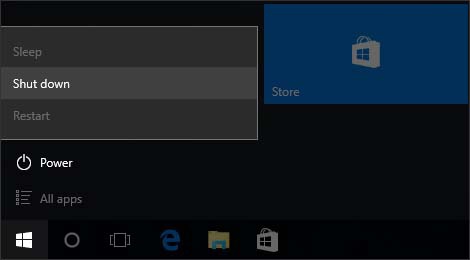 Shut Down menu Shut Down menu