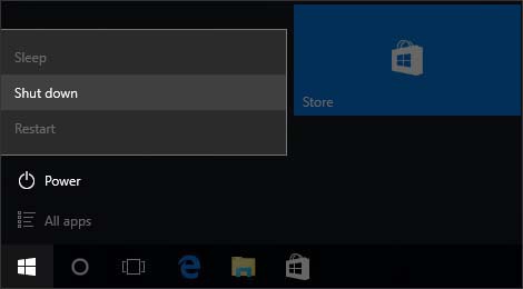 Menú de inicio con encendido y apagado Start Menu Power Shut Down