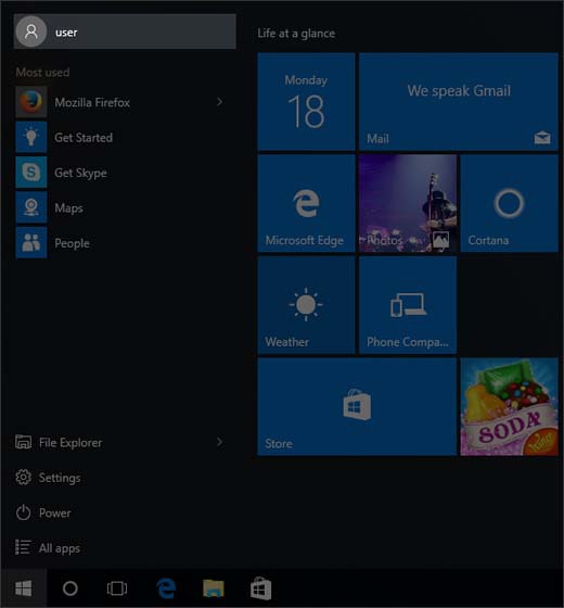 Start Menu with account name