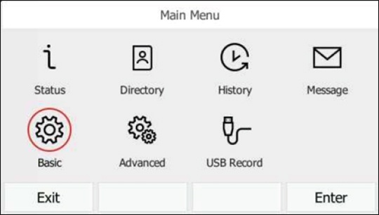 Menu screen with emphasis on Basic