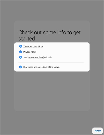 Terms and Conditions screen