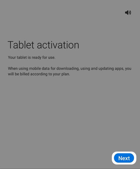 Tablet activation screen
