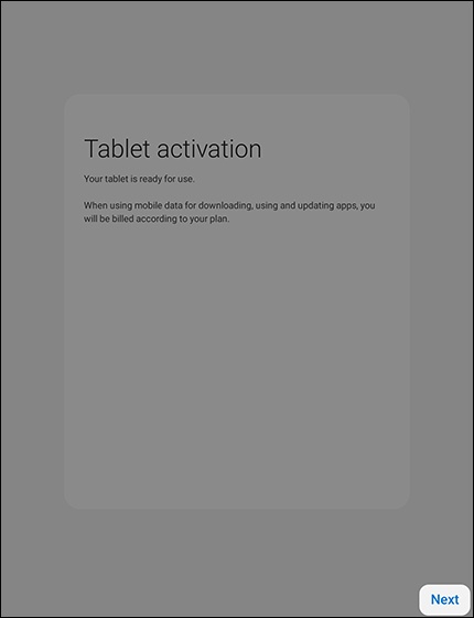 Tablet Activation screen