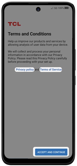 TCL Terms and Conditions screen