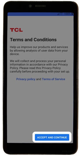 TCL Terms and conditions screen