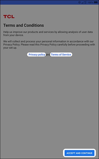 Terms and Conditions screen
