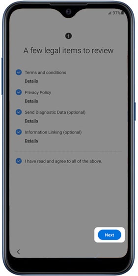 Terms and Conditions / Privacy screen