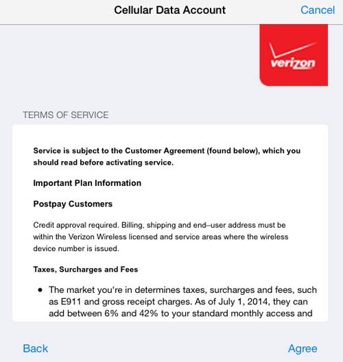 Terms of Service screen