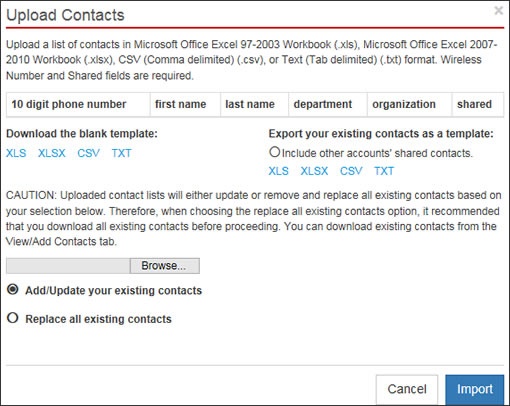 Uplocad contacts