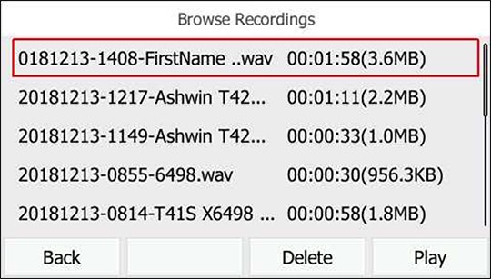 Select the recording to play
