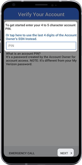 Verify your account screen