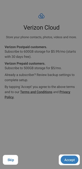 Verizon Cloud screen