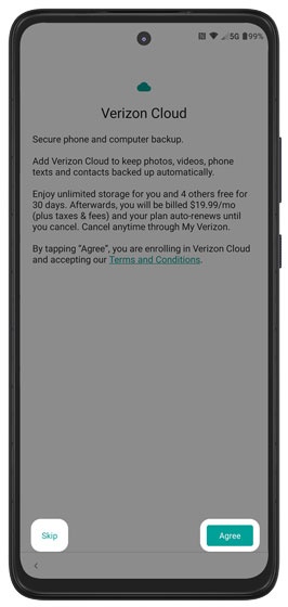 Verizon Cloud screen