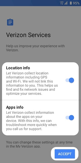 Verizon Services screen
