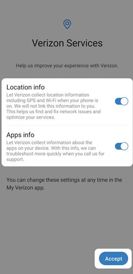 Verizon Services screen