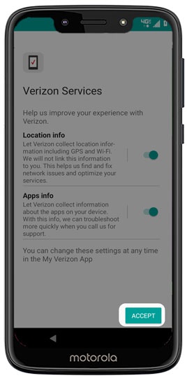 Verizon services screen