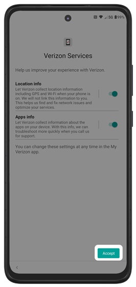 Verizon Services Screen