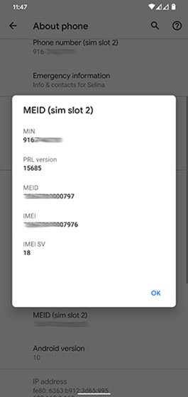 Google Pixel Phones - View Digital SIM (eSIM) IMEI