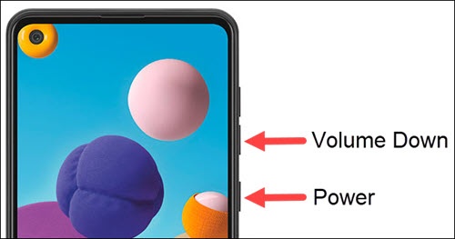 Volume down and power buttons