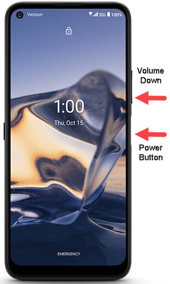 Press and hold the power and volume button