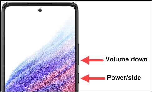Volume down and Side button