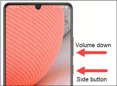 Volume down and Side button