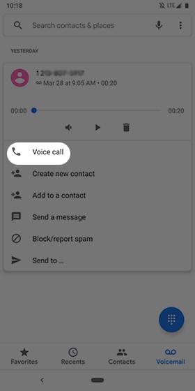 Voice Mail Place Callback