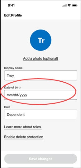Enter Date of birth