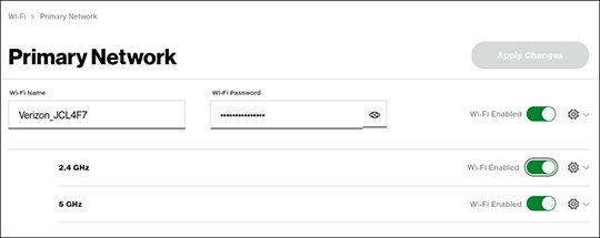 Verizon 5G Internet Gateway (LVSKIHP) - View Wi-Fi Name and Password