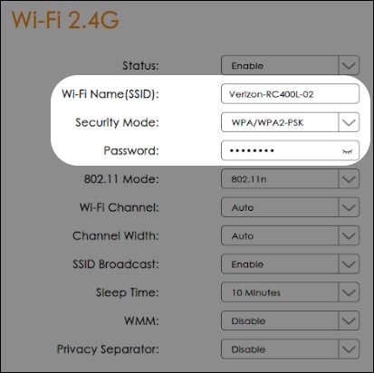 Verizon Orbic Speed - Manage Wireless Network Security Settings