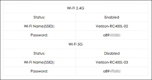 Verizon Orbic Speed - View Network Name and Password