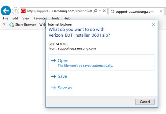 Open file from Samsung website