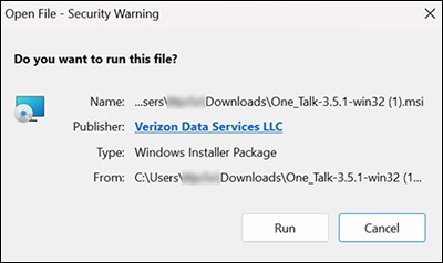 Security Warning pop-up showing download location info