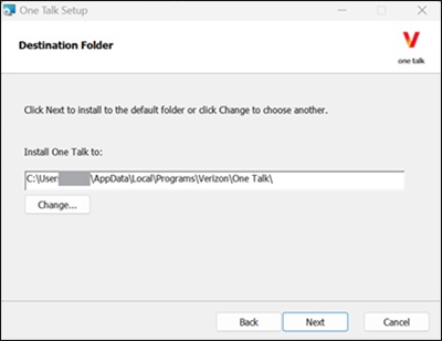 One Talk destination folder selection dialog