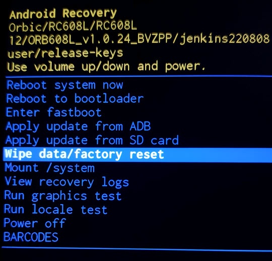 Android Recovery Screen Wipe Data